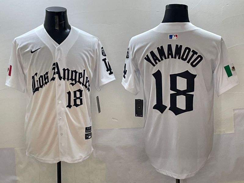 Men Los Angeles Dodgers #18 Yamamoto White Five generations Joint Name 2025 Nike MLB Jersey style 5->los angeles dodgers->MLB Jersey
